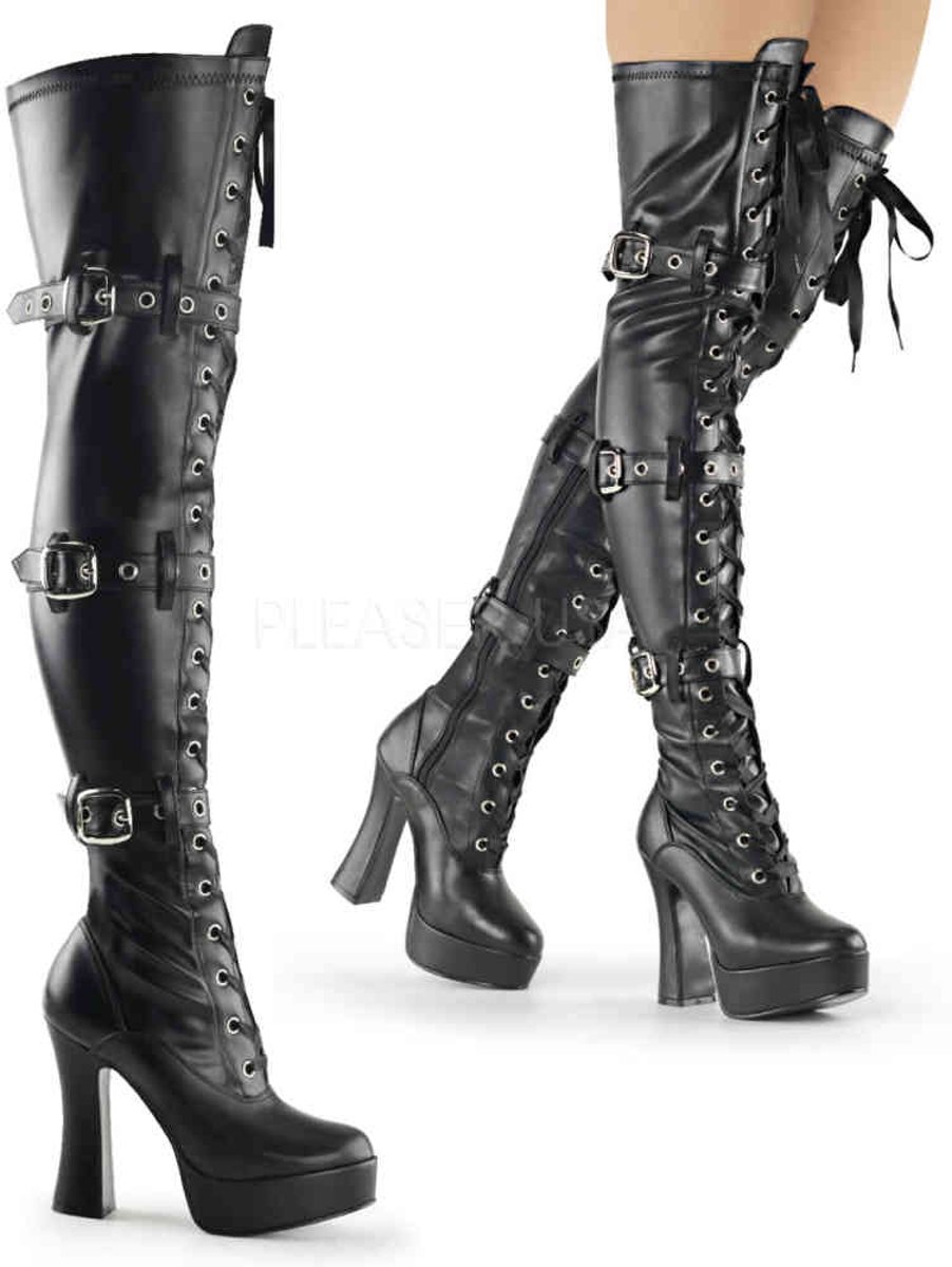 EU 42,5 = US 12 | ELECTRA-3028 | 5 Stack Heel, 1 1/2 PF Front Lace-Up Thigh Boot